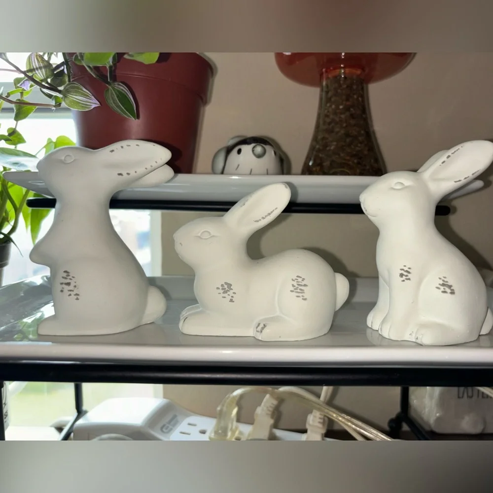 Set of 3 Target Cement Bunny Figures